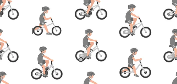 Бесшовный Рисунок Мальчиками Велосипеде Изолированные Белом Фоне — стоковый вектор