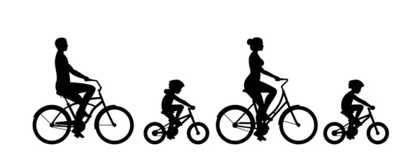 Lycklig Familj Ridning Cykel Tillsammans Grupp Människor Cyklar Isolerad Vit — Stock vektor