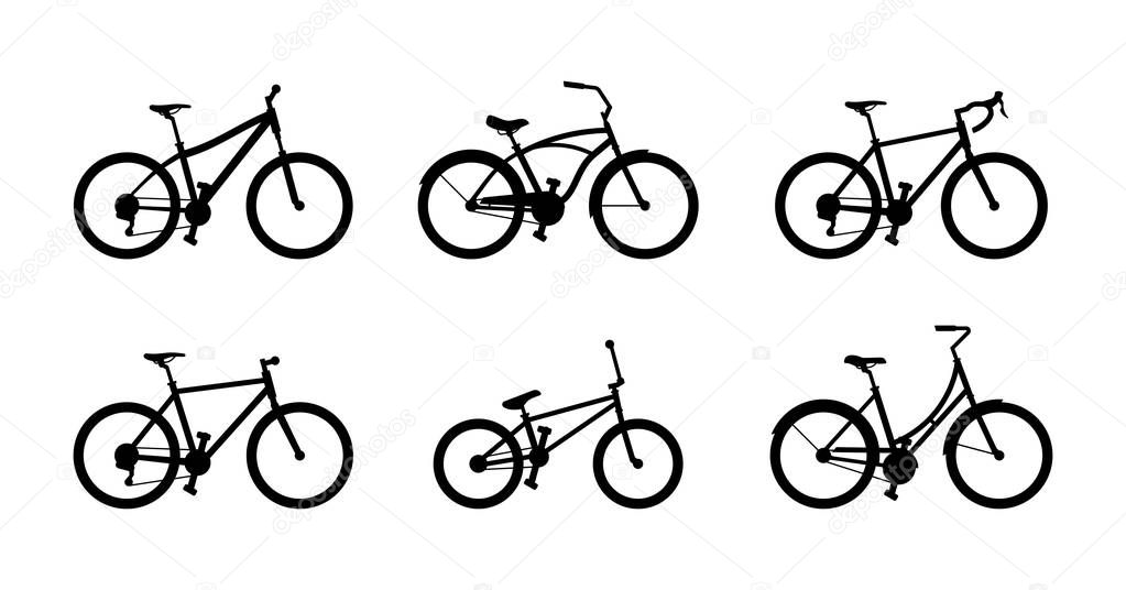 Set of different bicycles. isolated on white background