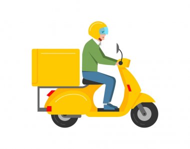 Scooter'lı teslimatçı. siyah arka plan üzerinde izole