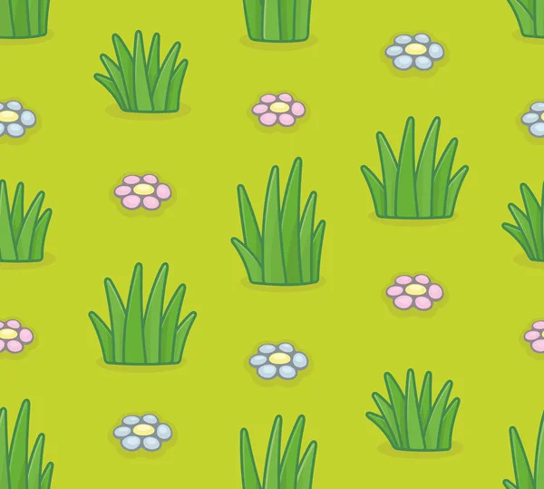 Seamless Pattern Grass Flowers Isolated Green Background — Stock Vector