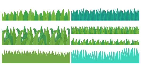 Groene Gras Randen Ingesteld Naadloos Patroon Geïsoleerd Witte Achtergrond — Stockvector