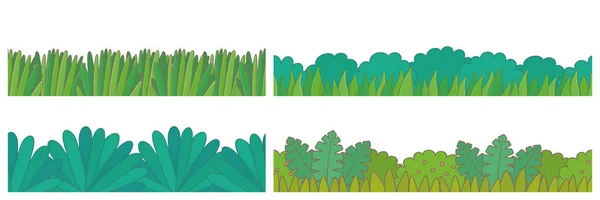 Groene Gras Randen Ingesteld Naadloos Patroon Geïsoleerd Witte Achtergrond — Stockvector