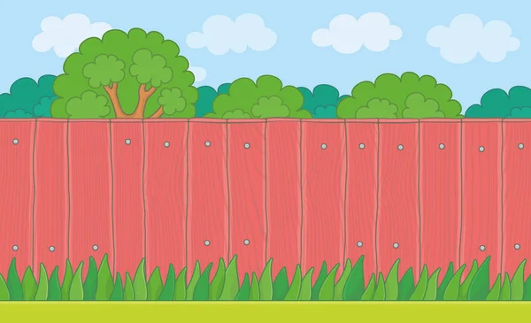 Деревянный Забор Заднем Дворе Травяная Лужайка Красный Деревянный Забор — стоковый вектор