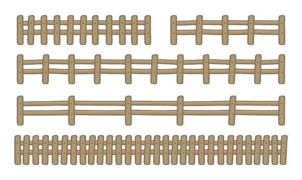 Uppsättning Gården Trä Staket Isolerad Vit Bakgrund — Stock vektor
