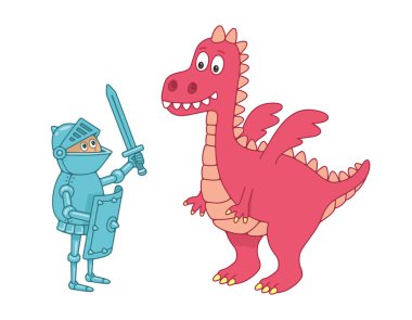 Şövalye ve Ejderha. beyaz arka plan üzerinde izole