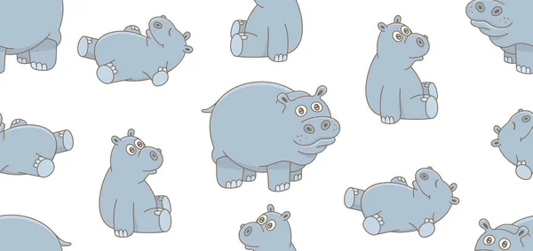 Bezešvý Vzor Hippopotamus Izolované Bílém Pozadí — Stockový vektor