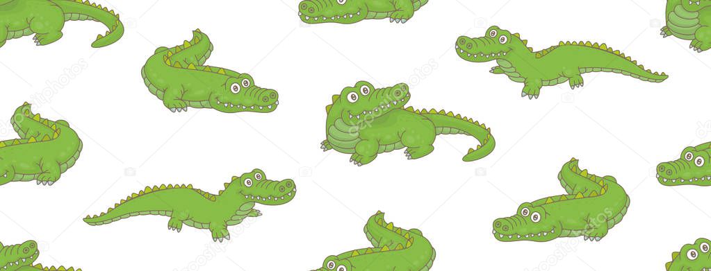 Seamless Pattern Crocodiles Isolated White Background Stock Illustration