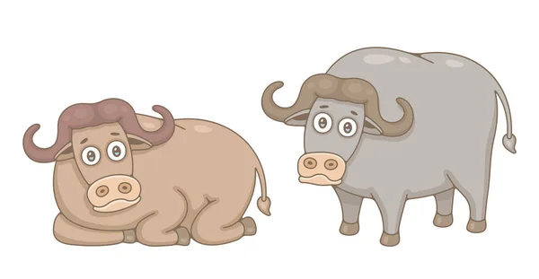 Uppsättning Buffalos Isolerad Vit Bakgrund — Stock vektor