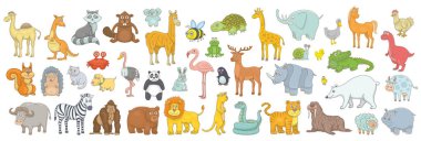 Farklı hayvanlar kümesi. beyaz arka plan üzerinde izole