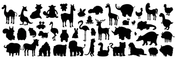 Set Animals Silhouette Isolated White Background — Stock Vector