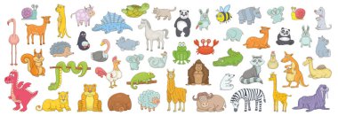 Farklı hayvanlar kümesi. beyaz arka plan üzerinde izole