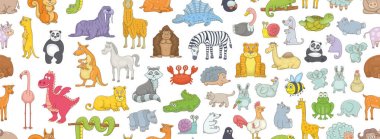 Farklı hayvanlarla dikişsiz desen. beyaz arka plan üzerinde izole