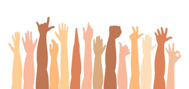 Eller yukarı. Yükseltilmiş eller. beyaz arka plan üzerinde izole