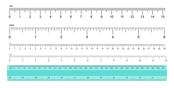 Maß Lineale Zoll Und Zentimeter Isoliert Auf Weißem Hintergrund — Stockvektor