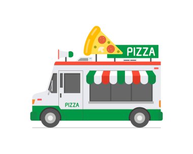 Pizza Yemek Kamyonu. beyaz arka plan üzerinde izole