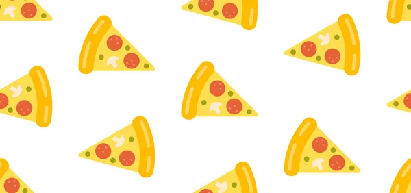 Nahtloses Muster Mit Pizzascheiben Isoliert Auf Weißem Hintergrund — Stockvektor