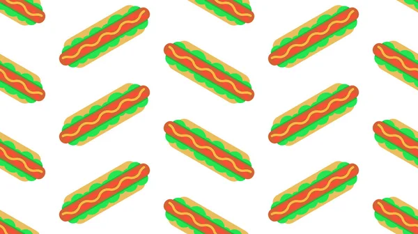 Zökkenőmentes Minta Hot Dog Izolált Fehér Háttér — Stock Vector