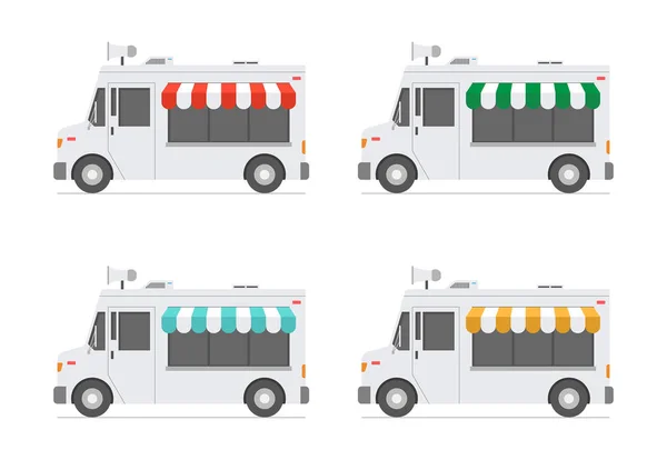 Set Food Trucks Isolated White Background — Stock Vector