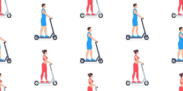 Modèle Sans Couture Avec Homme Femme Équitation Scooters Électriques Isolé — Image vectorielle