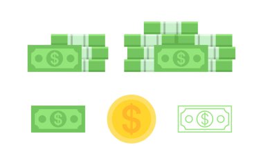 Bir dizi banknot doları. beyaz arkaplanda izole