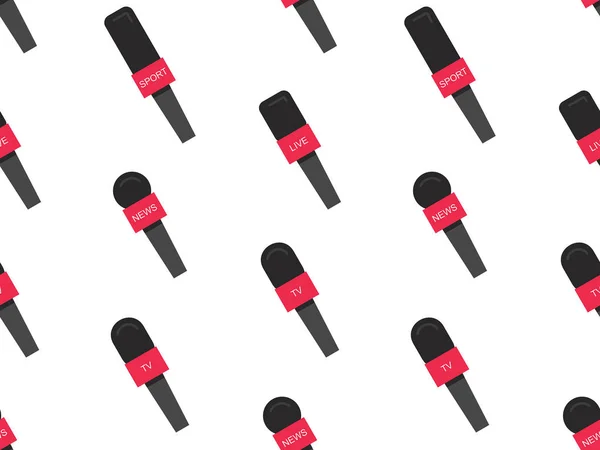 Seamless Pattern Microphones News Isolated White Background — ストックベクタ