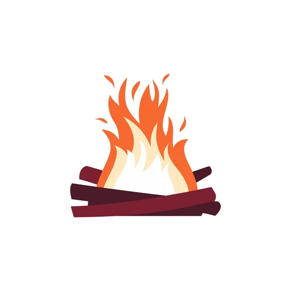 Burning Bonfire Wood Isolated White Background — Stock vektor