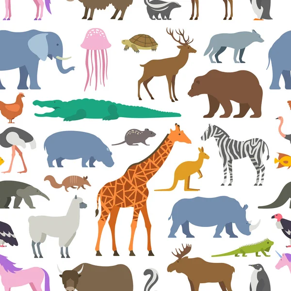 Seamless Pattern Animal Zoo Isolated White Background — Stock Vector