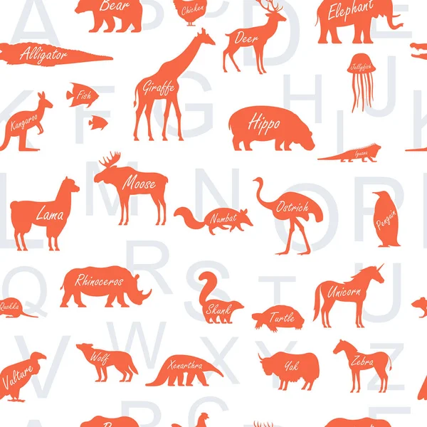 Nahtloses Muster Mit Zoo Alphabet Tierbuchstaben Isoliert Auf Weißem Hintergrund — Stockvektor