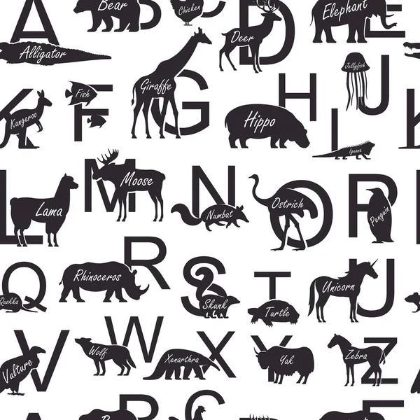 Seamless Pattern Zoo Alphabet Animal Alphabet Isolated White Background — Stock vektor