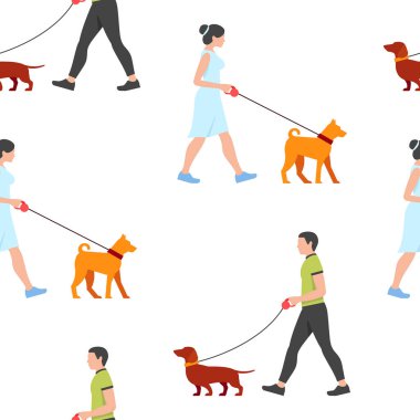 Erkek ve kadının köpekleri gezdirdiği kusursuz bir düzen. beyaz arkaplanda izole