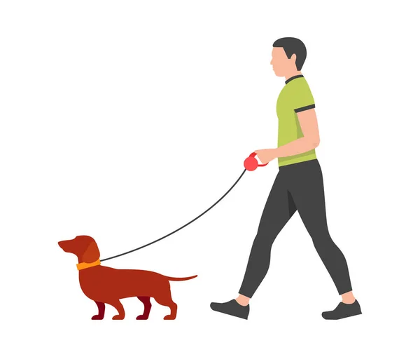 Hombre Paseando Perro Aislado Sobre Fondo Blanco — Vector de stock