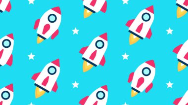 Roketler ve yıldızlarla kusursuz bir düzen. Mavi arkaplanda izole edilmiş