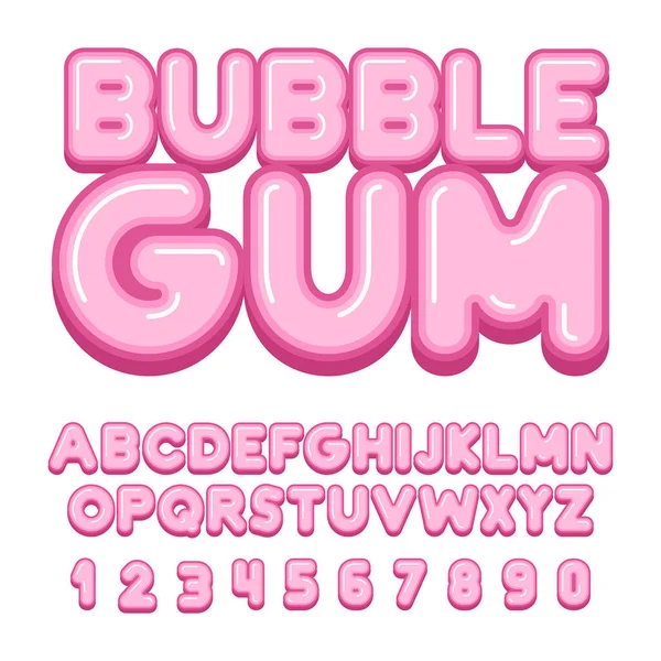 Bubble Gum Fuente Alfabeto Letras Números Estilo Plano — Vector de stock
