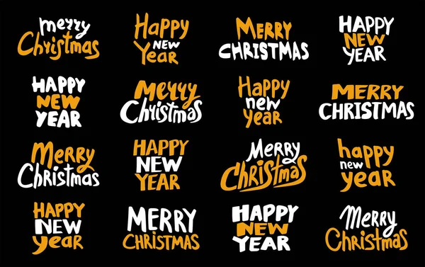 Świąteczna Kolekcja Listów Szczęśliwego Nowego Roku Zestaw Typograficzny — Wektor stockowy