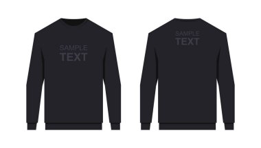 Siyah erkek kazağı. Erkeklerin boş eşofman altı şablonu, ön ve arka görüş. beyaz arkaplanda izole