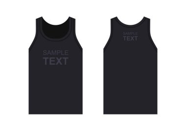 Siyah erkek bluzu. Önde ve arkada erkek kolsuz atlet var. beyaz arkaplanda izole