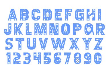 Paskalya Yazıtipi. Minimalist kalın yazı tipi. Harfler ve numaralar. düz biçim 