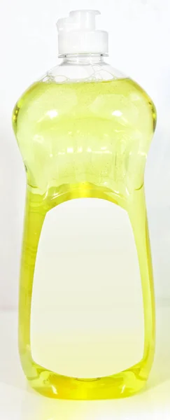Plastic Bottle Filled Lemon Scented Dishwashing Detergent Blank Label — Stock Photo, Image