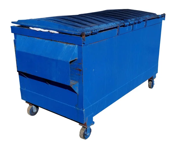 Απομονωμένο Μπλε Χρησιμοποιημένο Βιομηχανικό Κάδο Απορριμμάτων — Φωτογραφία Αρχείου