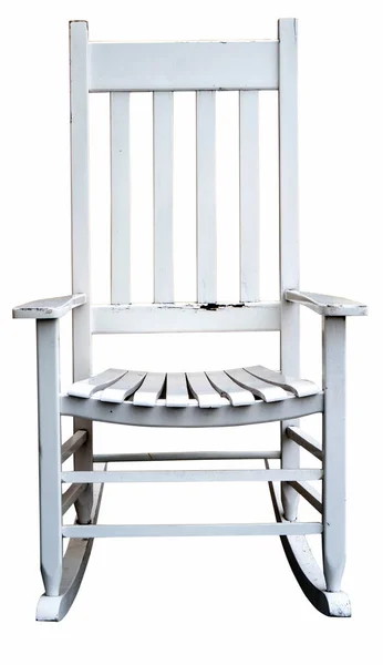Изолированное Выветриваемое Винтажное Белое Кресло Качалка — стоковое фото