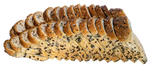 Izolowany Bochenek Chleba Pszennego Plasterkach — Zdjęcie stockowe