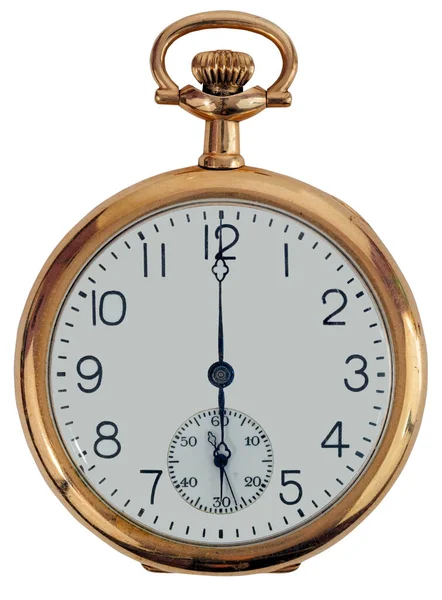 Antique Gold Pocket Watch Showing Six Clock Isolated — Stock Photo, Image