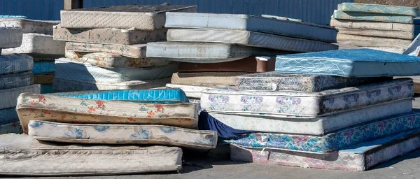 Dirty Used Mattresses Piled Recycling Site — Stock Photo, Image