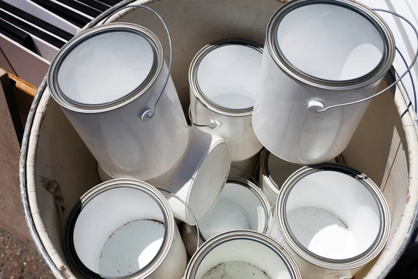 Bin Filled New Empty White Paint Cans — Stock Photo, Image