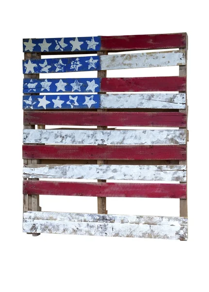 Bandeira Americana Artesanal Feita Sucata Madeira Exibida Quintal Frente Bairro — Fotografia de Stock