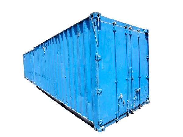 Geïsoleerde Blauwe Vrachtcontainer — Stockfoto