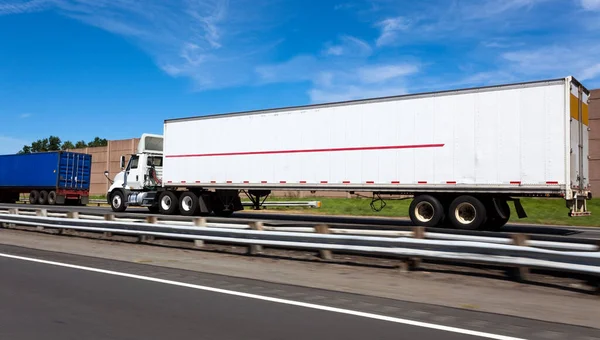 Semi and trailer on the New Jersey Turnpike. Horizontal.