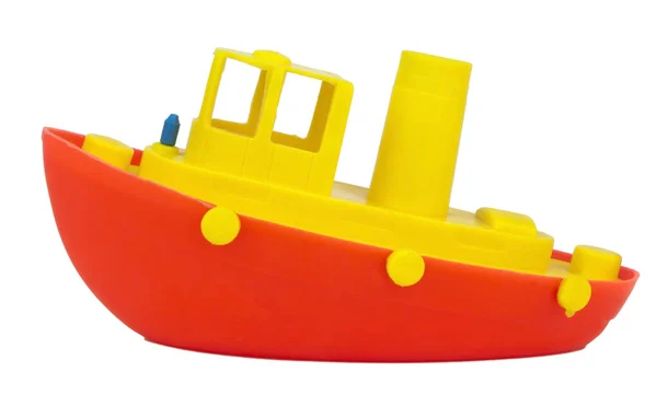 Μεμονωμένο Κόκκινο Και Κίτρινο Πλαστικό Παιχνίδι Βάρκα — Φωτογραφία Αρχείου