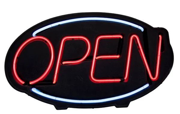 Isolated Blue Red Neon Open Sign Horizontal — Stock Photo, Image